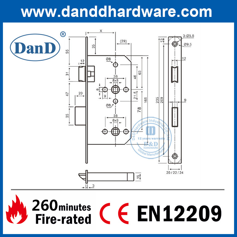 CE EN12209 Porte de salle de bain en acier inoxydable CE Lock-DDML012-6078