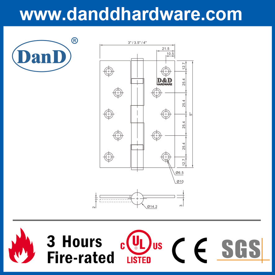 UL répertorié en acier inoxydable 304 charnière anti-incendie pour porte externe-DDSSS005-FR