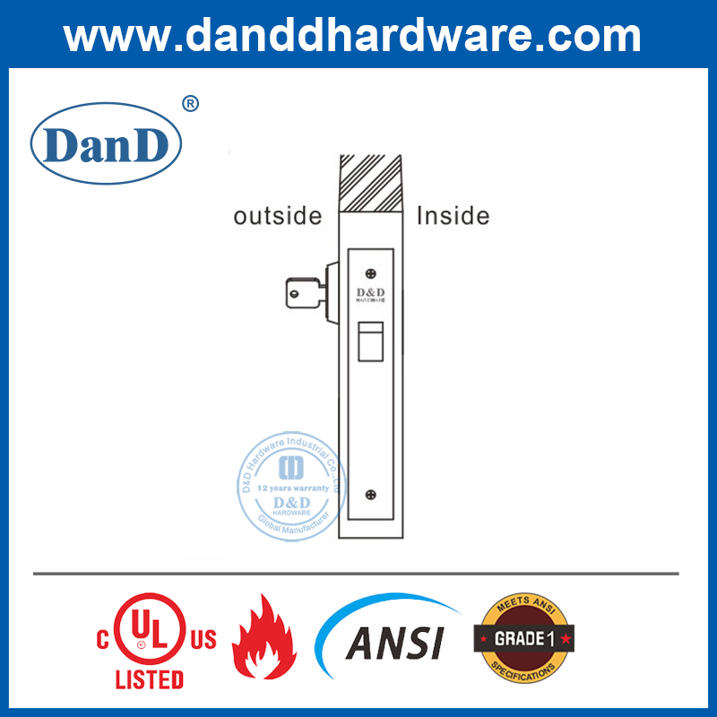 ANSI GRADE 1 SS304 Auxiliaire Latch Dead Mortice Lock-Ddal31