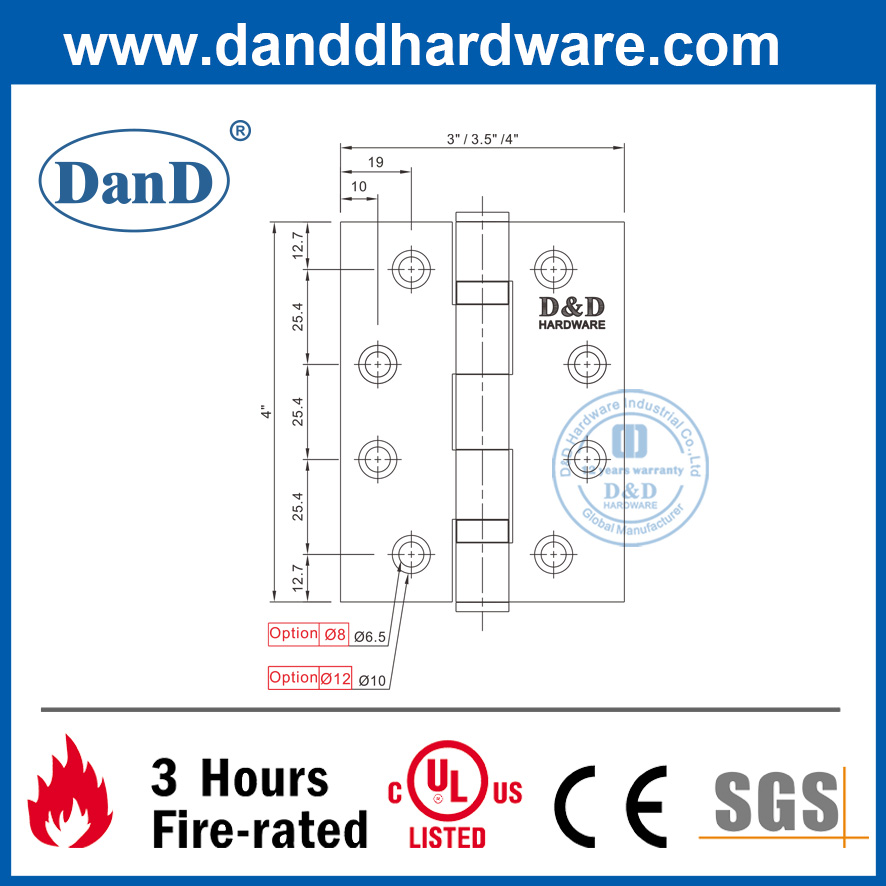 Charnière à porte avant de tempête en acier inoxydable 304 avec UL répertoriée-DDSSS001-FR-4X3X3